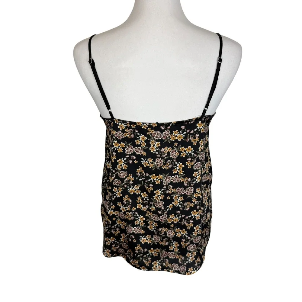 Wild Fable Black Floral Lace Trim Camisole Top XS Adjustable Straps Y2K